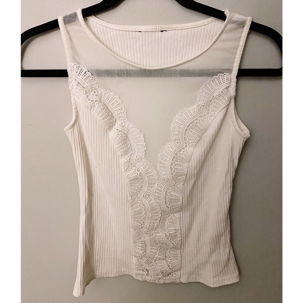 Mesh & Embroidered White Tank